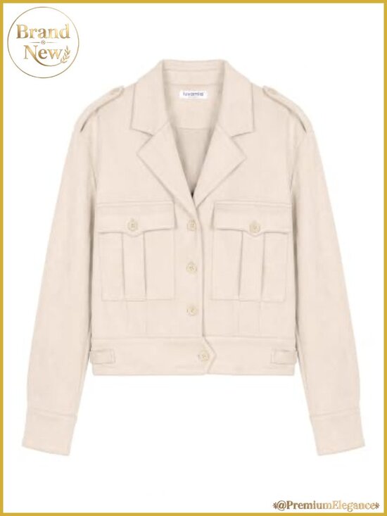 Other - Faux Suede Cropped Button Down Jacket Womens Long Sleeve Coat